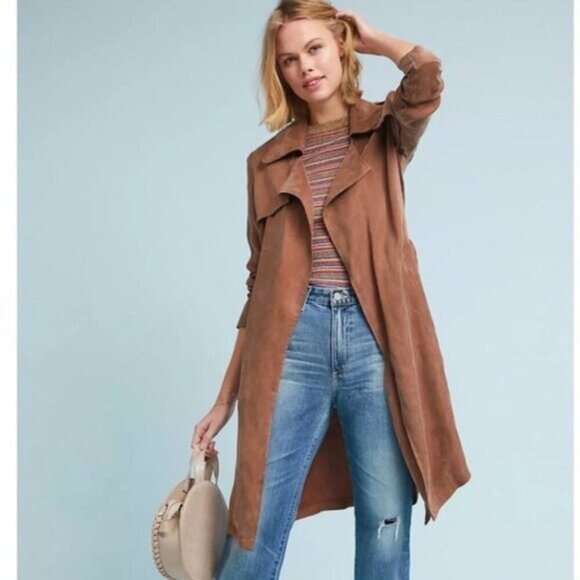 Anthropologie x Moth Carrie Belted Trench Coat Open Front Belted Coat - Picture 1 of 15
